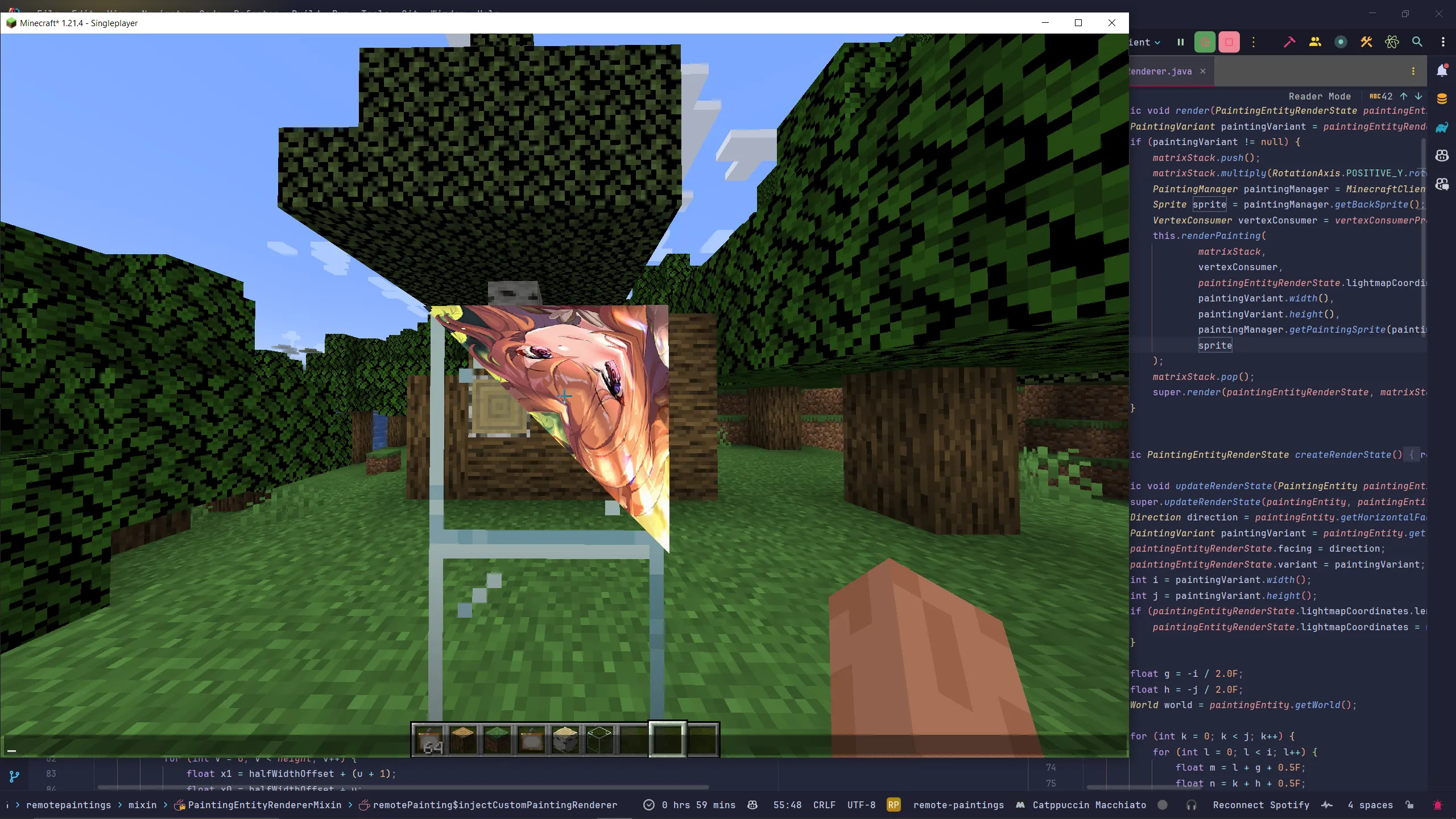 Minecraft painting, correctly rotated but in a triangle