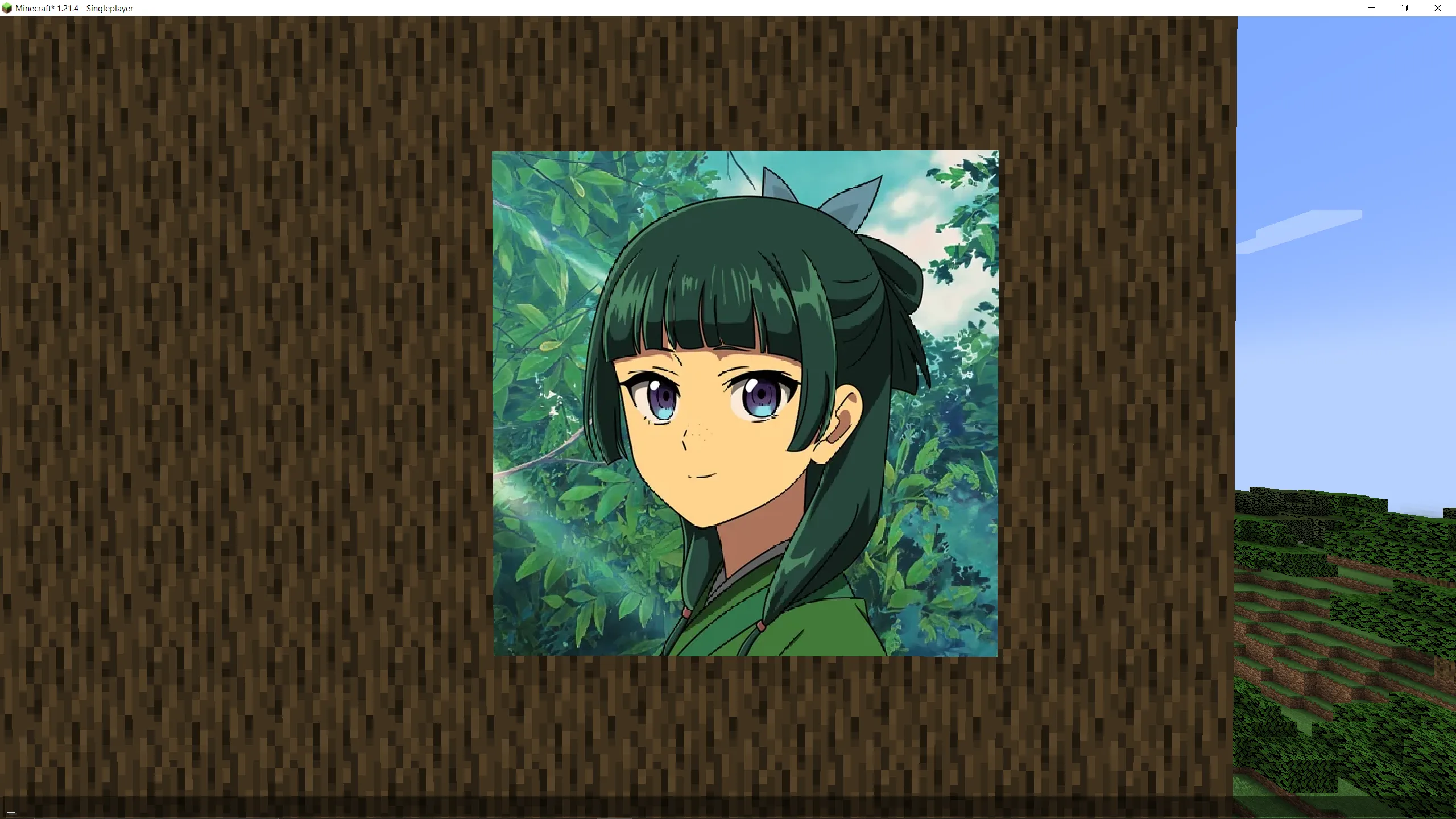 Minecraft client with a painting showing maomao